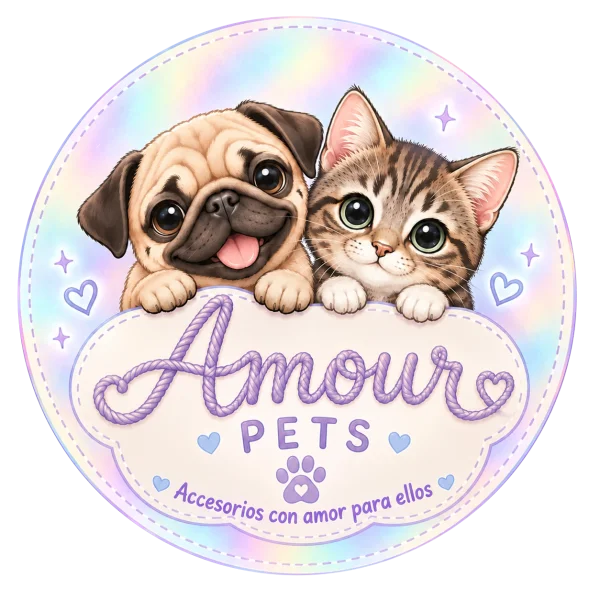 Sello de Amour Pets sobre fondo lavanda