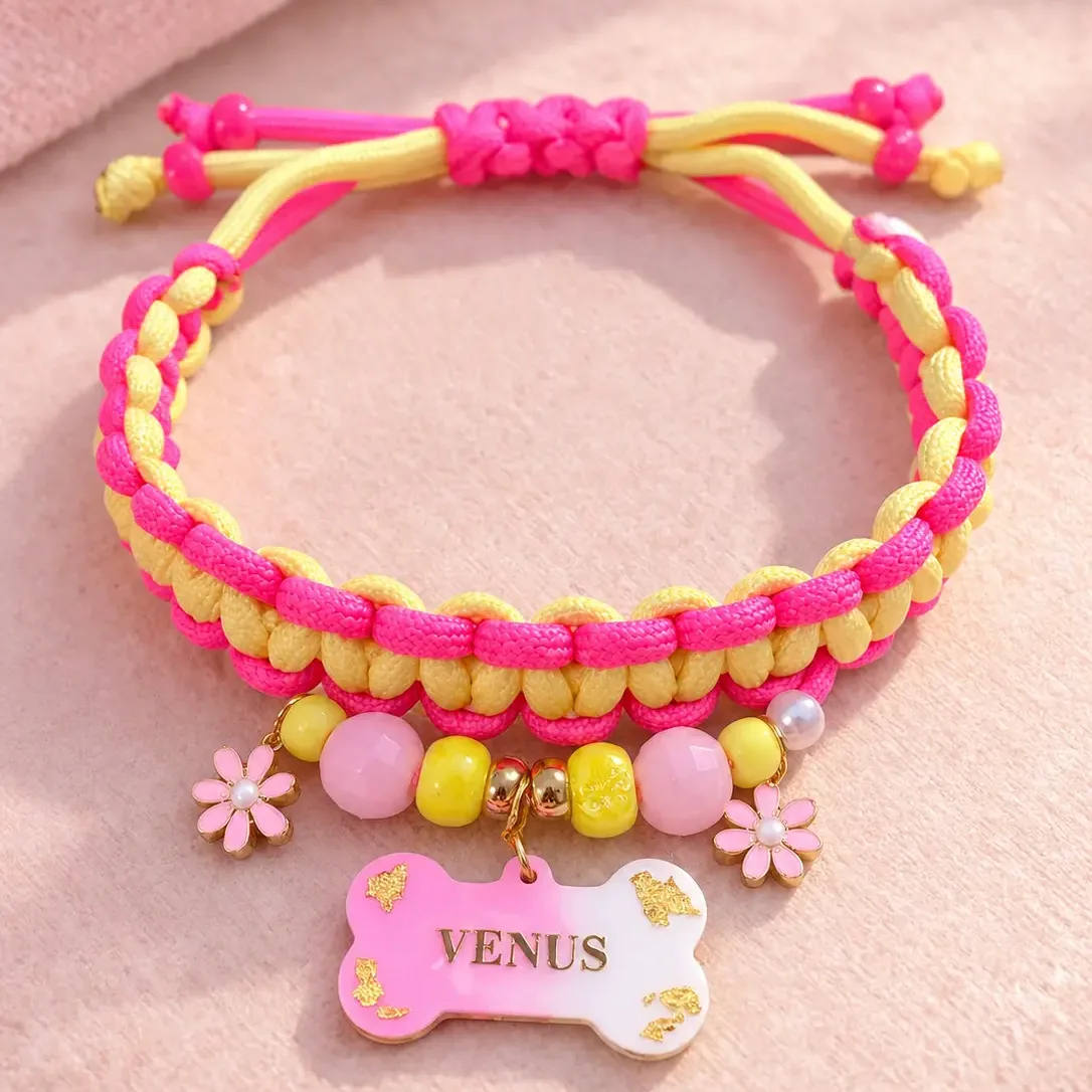 Collar Rosa, morado y dorado